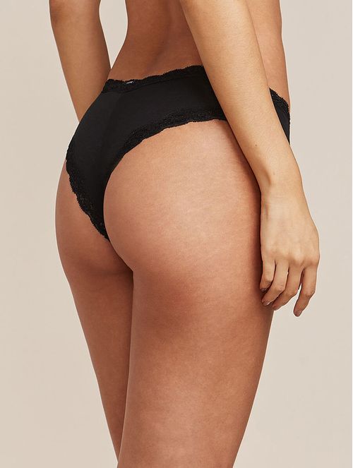 CALZÓN TANGA BRASILEÑA EN MODAL CON DETALLE DE ENCAJE | Color Negro